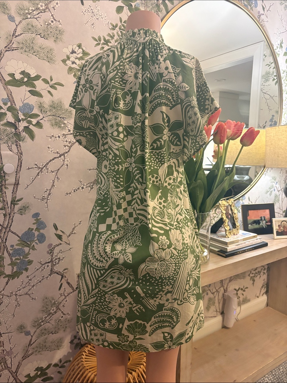 Green Printed Ruffle-Trim Short Dress - Picture 4 of 6